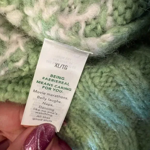 Aerie Green and Cream Cowl Neck Sweater NWOT - Picture 6 of 7